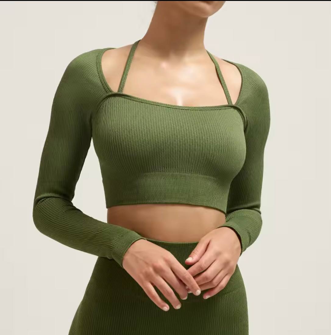 OLIMPIA_BODY™ Hot Selling European and American Sports Tops for Running, Fitness, High-Waist Slim Straps, Long-Sleeve Yoga