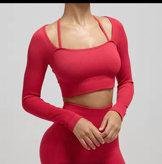 OLIMPIA_BODY™ Hot Selling European and American Sports Tops for Running, Fitness, High-Waist Slim Straps, Long-Sleeve Yoga