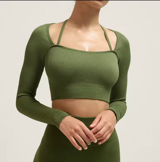 OLIMPIA_BODY™ Hot Selling European and American Sports Tops for Running, Fitness, High-Waist Slim Straps, Long-Sleeve Yoga